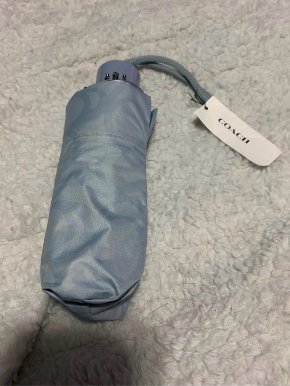 Coach Compact Folding Umbrella in Pale Blue